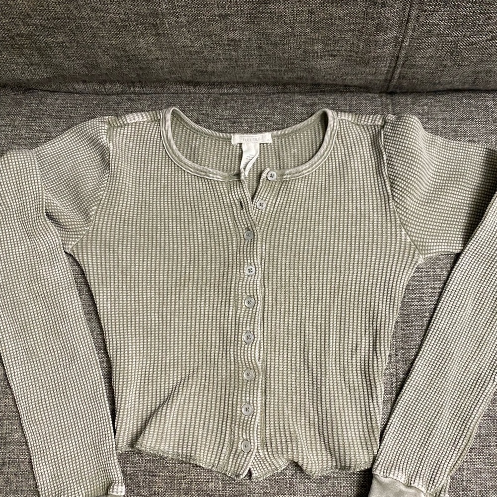 Full Tilt Olive Green Button-Up Top